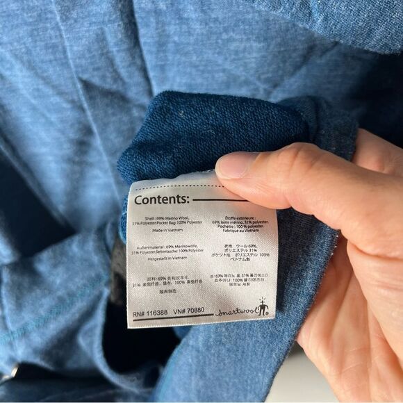 Smartwool woman’s size Medium Blue Wool Blend jacket Magnetic Cowl Neck - Picture 7 of 10